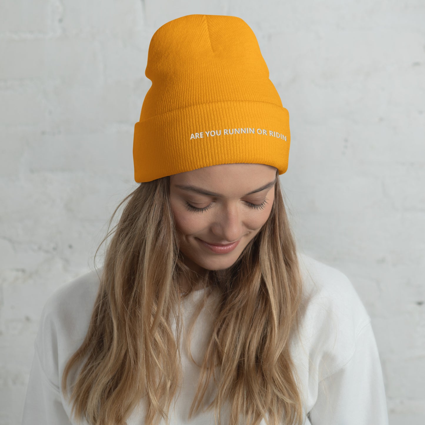 ARE YOU RUNNIN OR RIDIN Cuffed Beanie