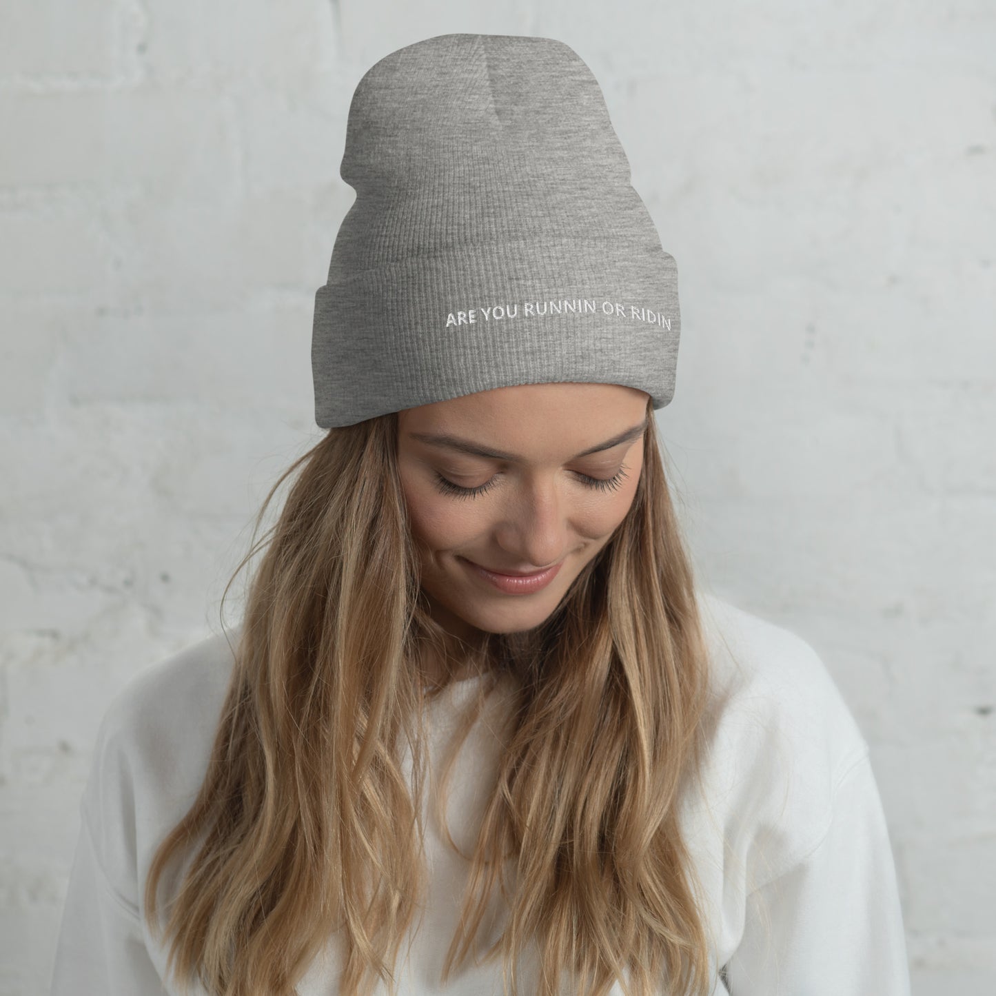 ARE YOU RUNNIN OR RIDIN Cuffed Beanie