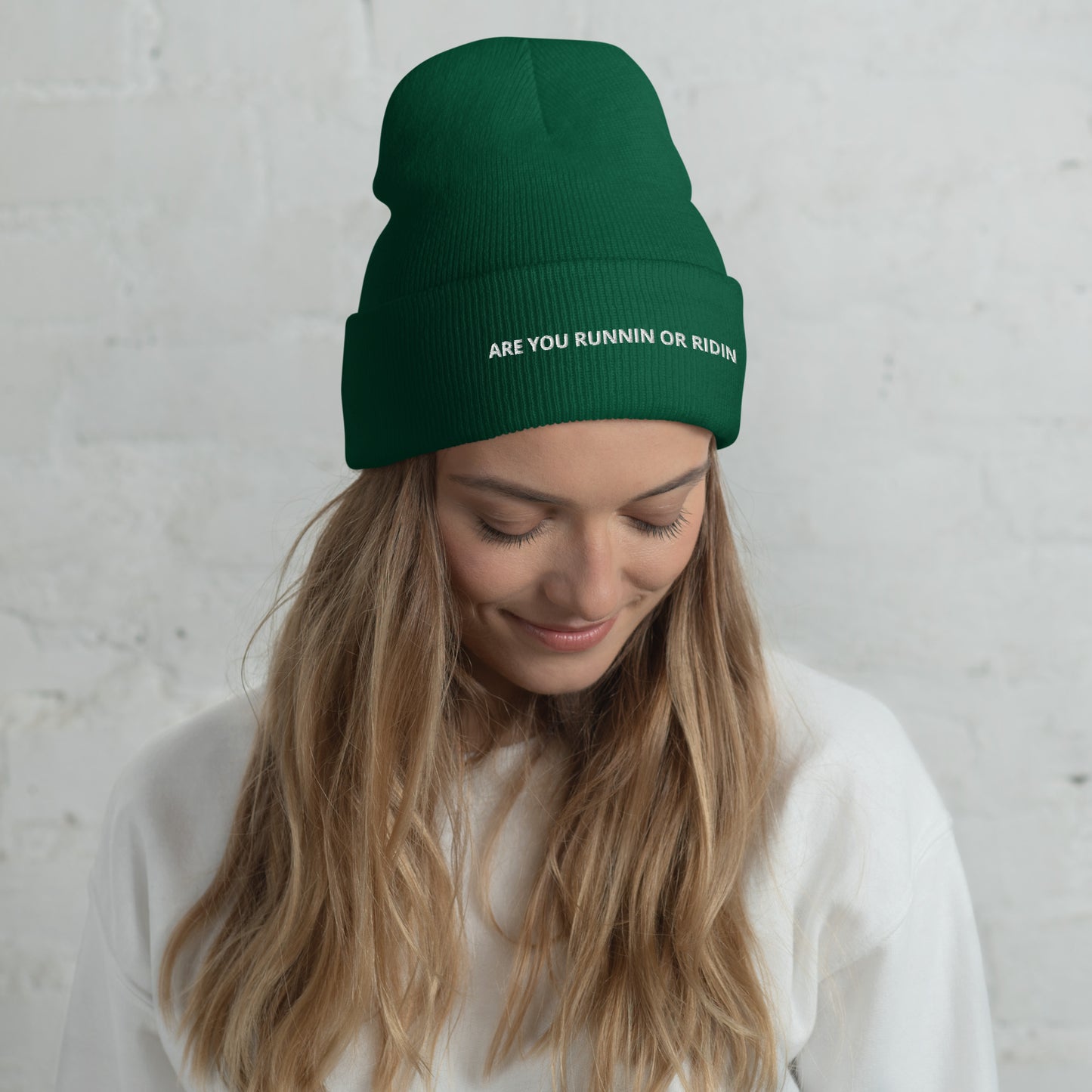 ARE YOU RUNNIN OR RIDIN Cuffed Beanie