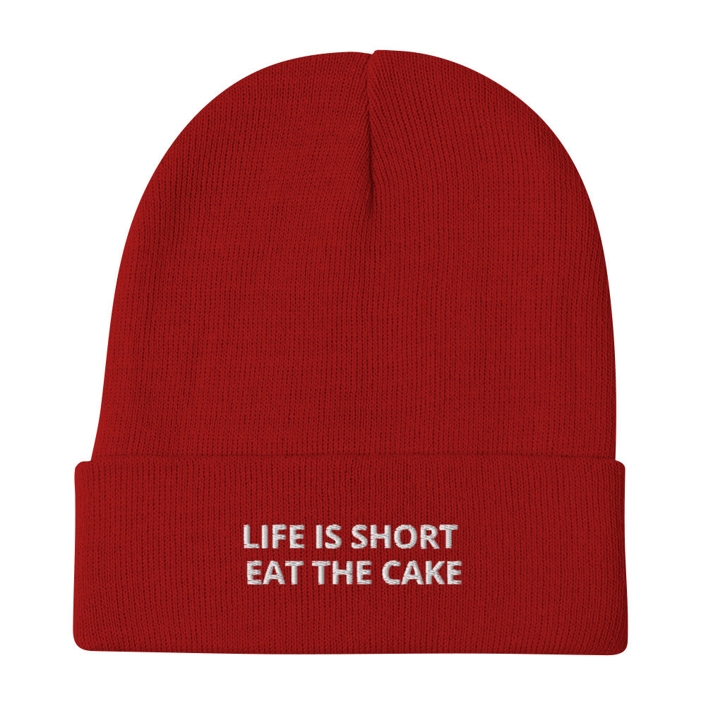 LIFE IS SHORT EAT THE CAKE Embroidered Beanie