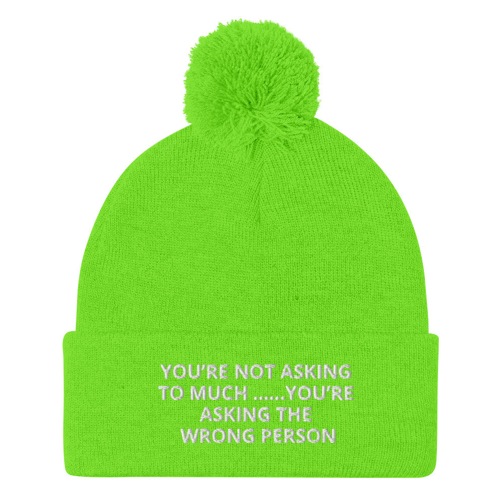 YOU’RE NOT ASKING TO MUCH ….YOU’RE ASKING THE WRONG PERSON Pom-Pom Beanie