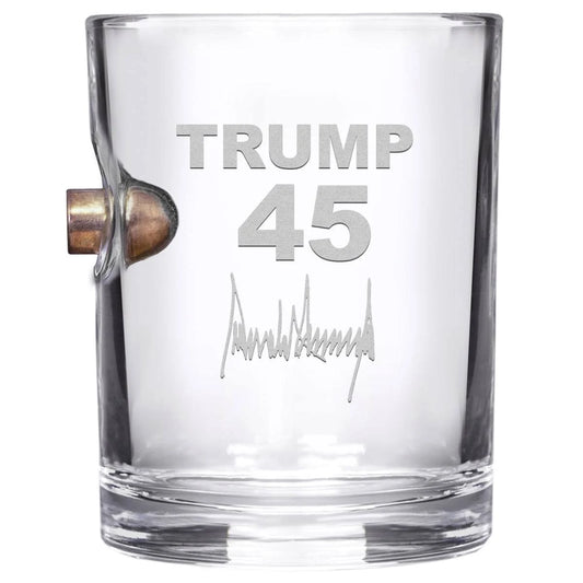 TRUMP SIGNATURE 45 WHISKEY GLASS / ETCHED AUTOGRAPH