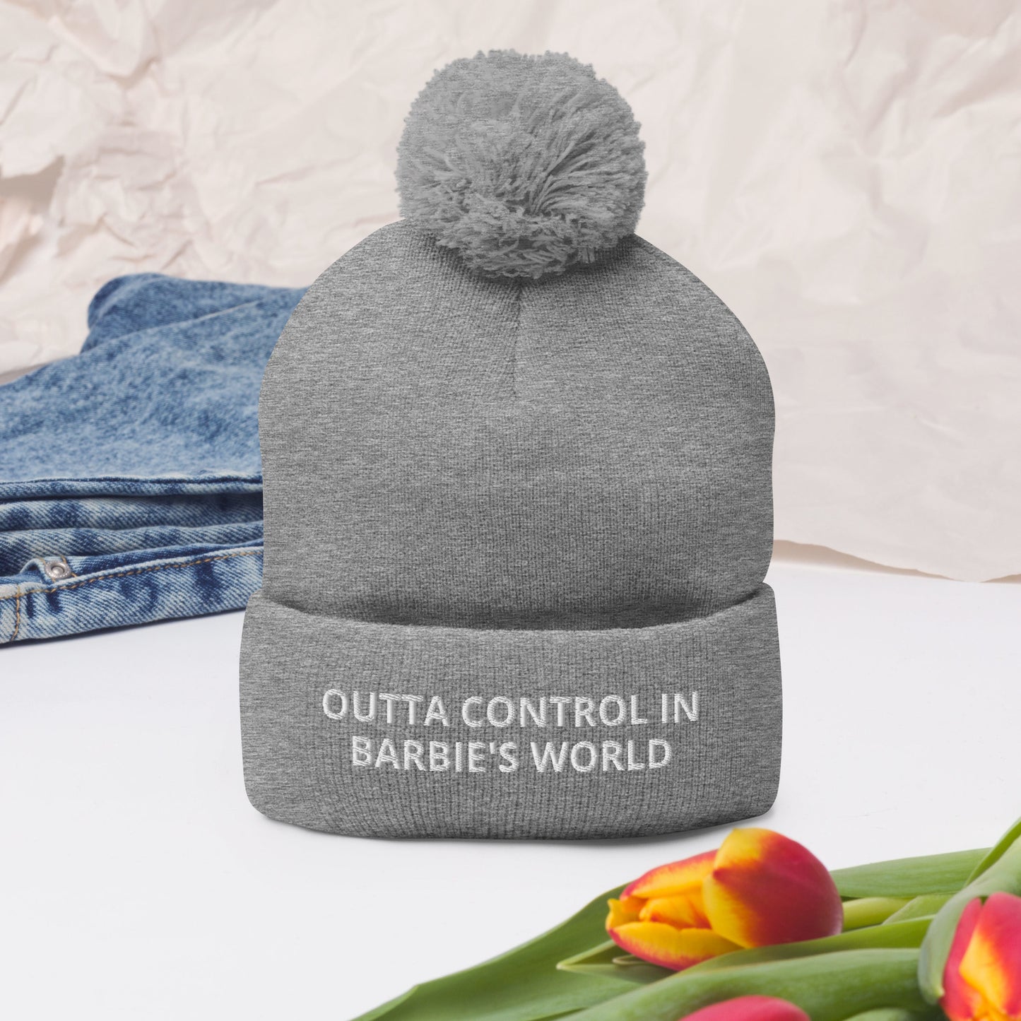 OUTTA CONTROL IN BARBIE'S WORLD Pom-Pom Beanie