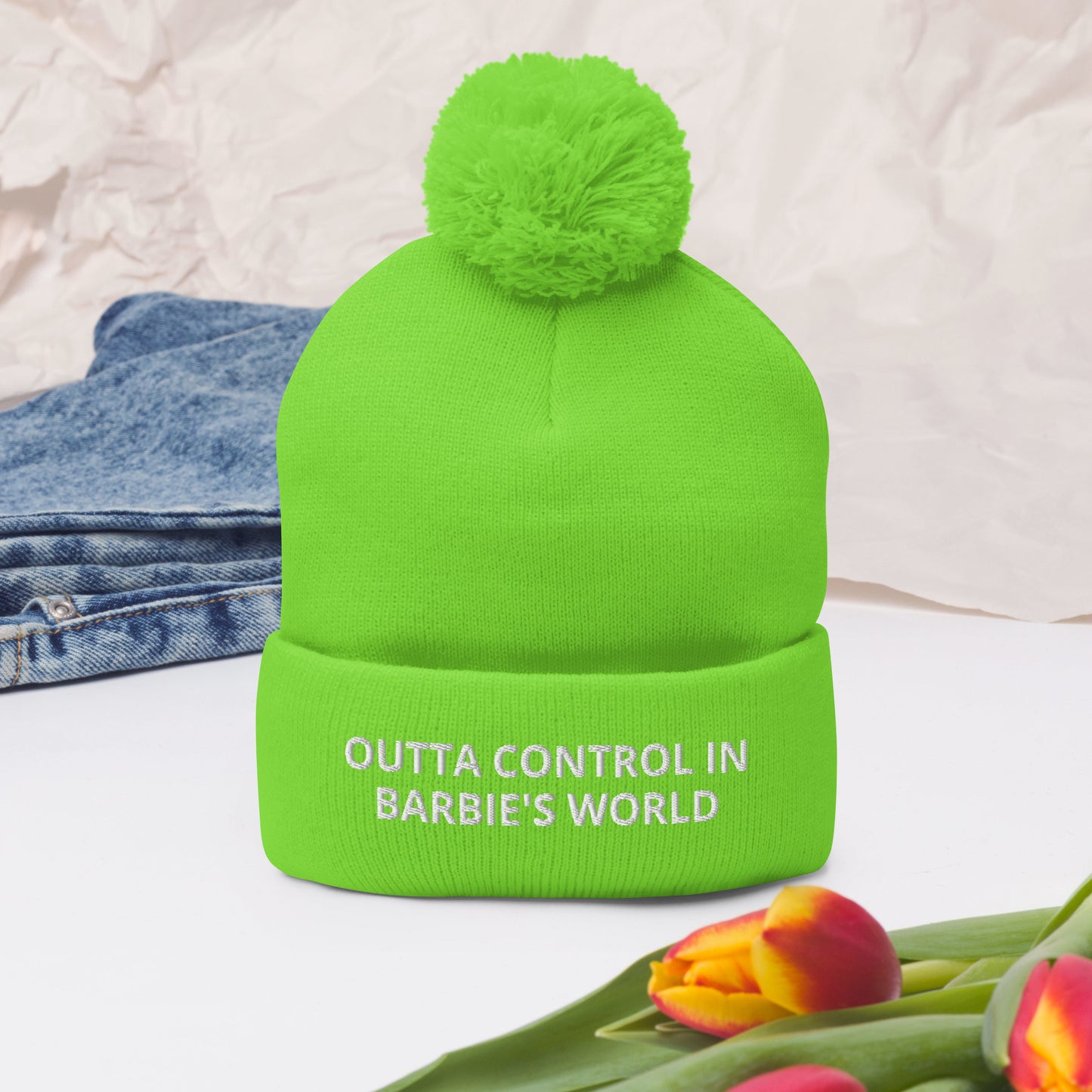 OUTTA CONTROL IN BARBIE'S WORLD Pom-Pom Beanie