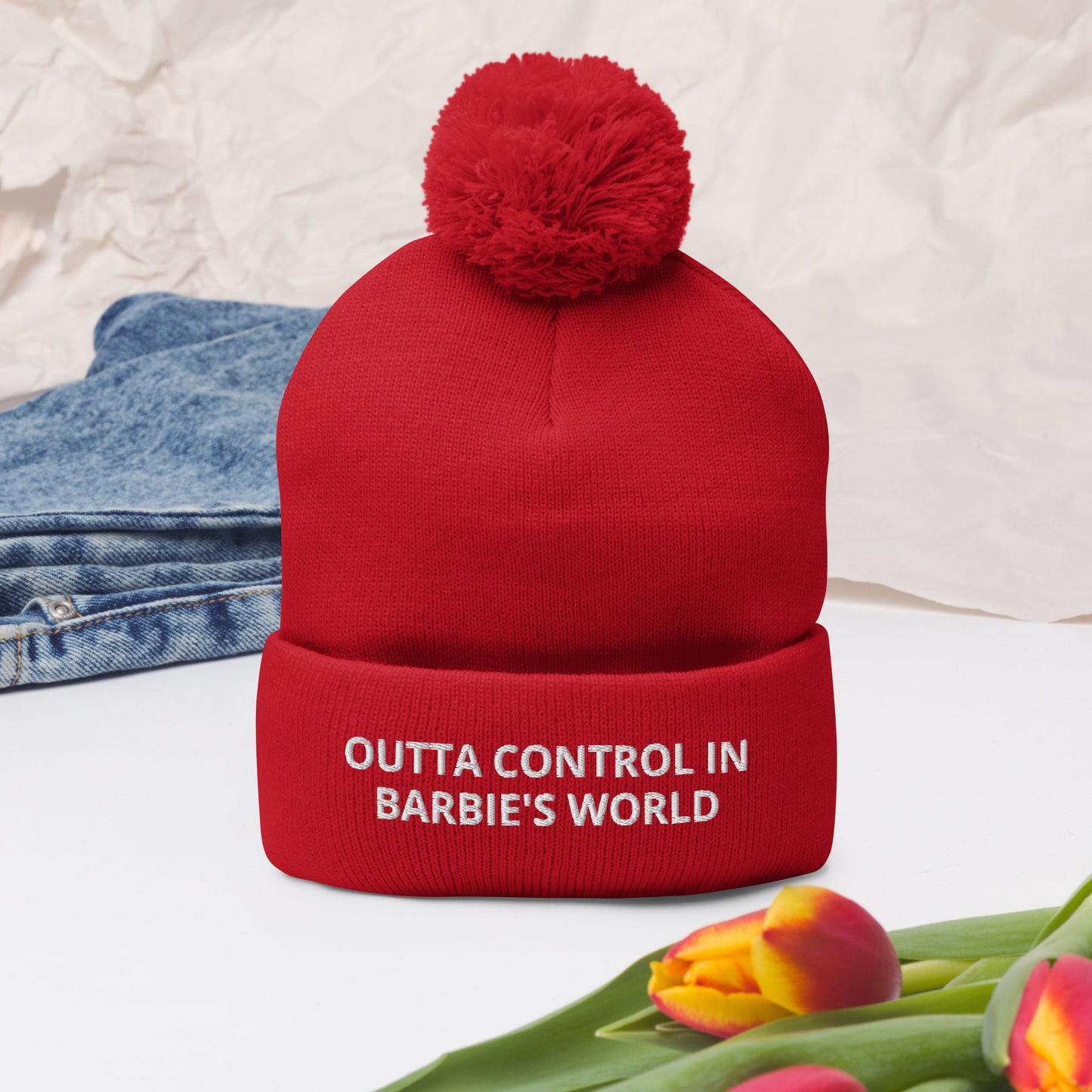 OUTTA CONTROL IN BARBIE'S WORLD Pom-Pom Beanie