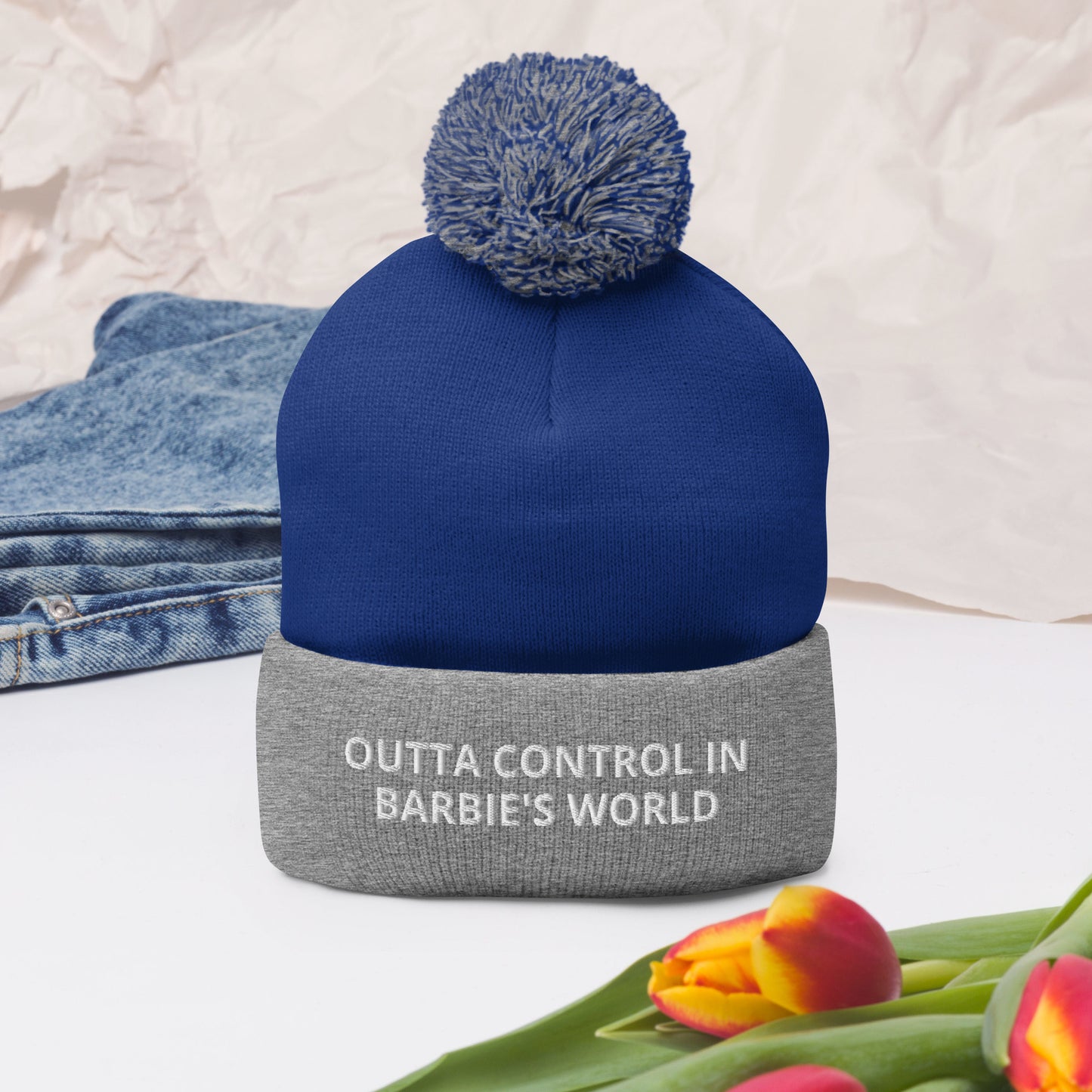 OUTTA CONTROL IN BARBIE'S WORLD Pom-Pom Beanie