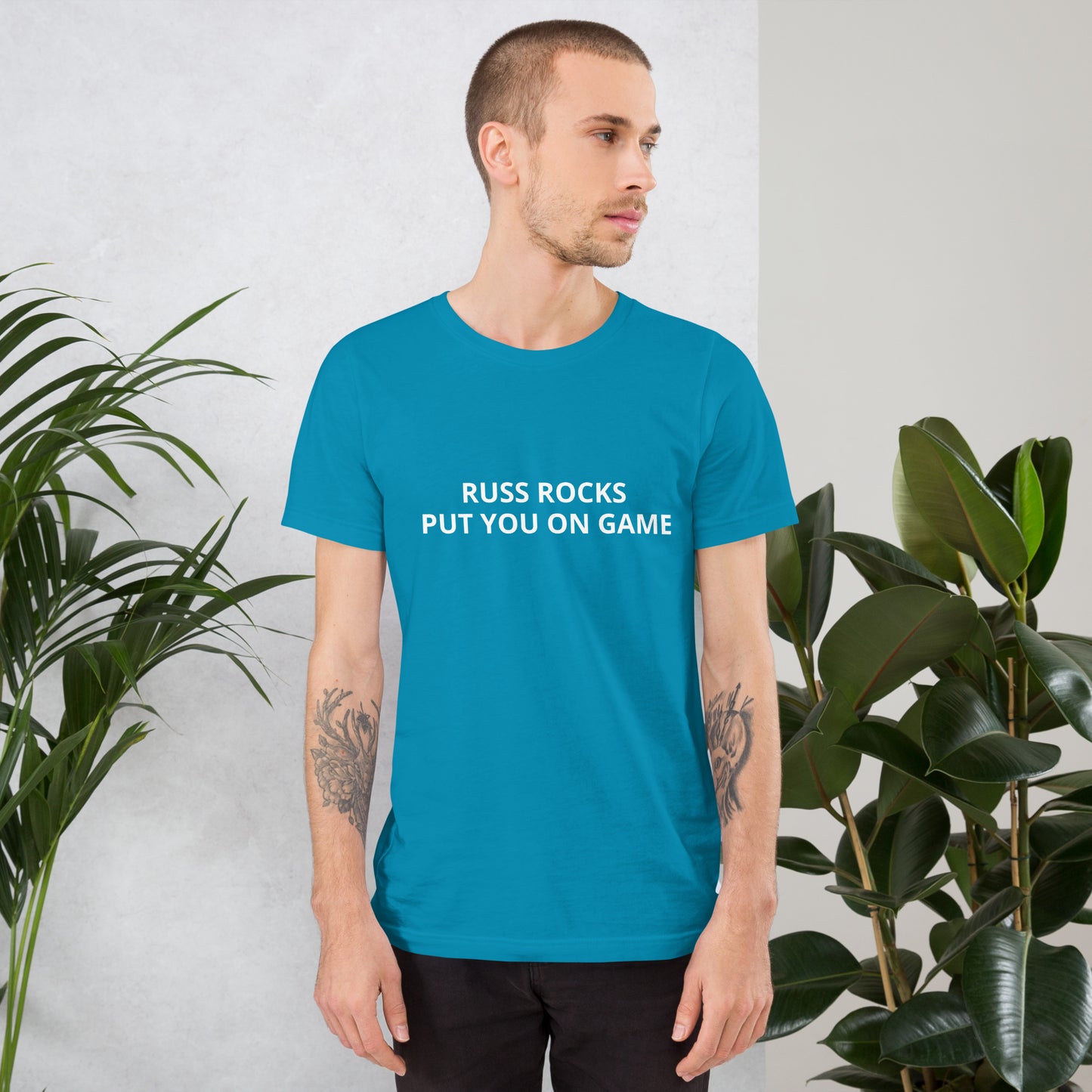 RUSS ROCKS "PUT YOU ON GAME" Unisex t-shirt