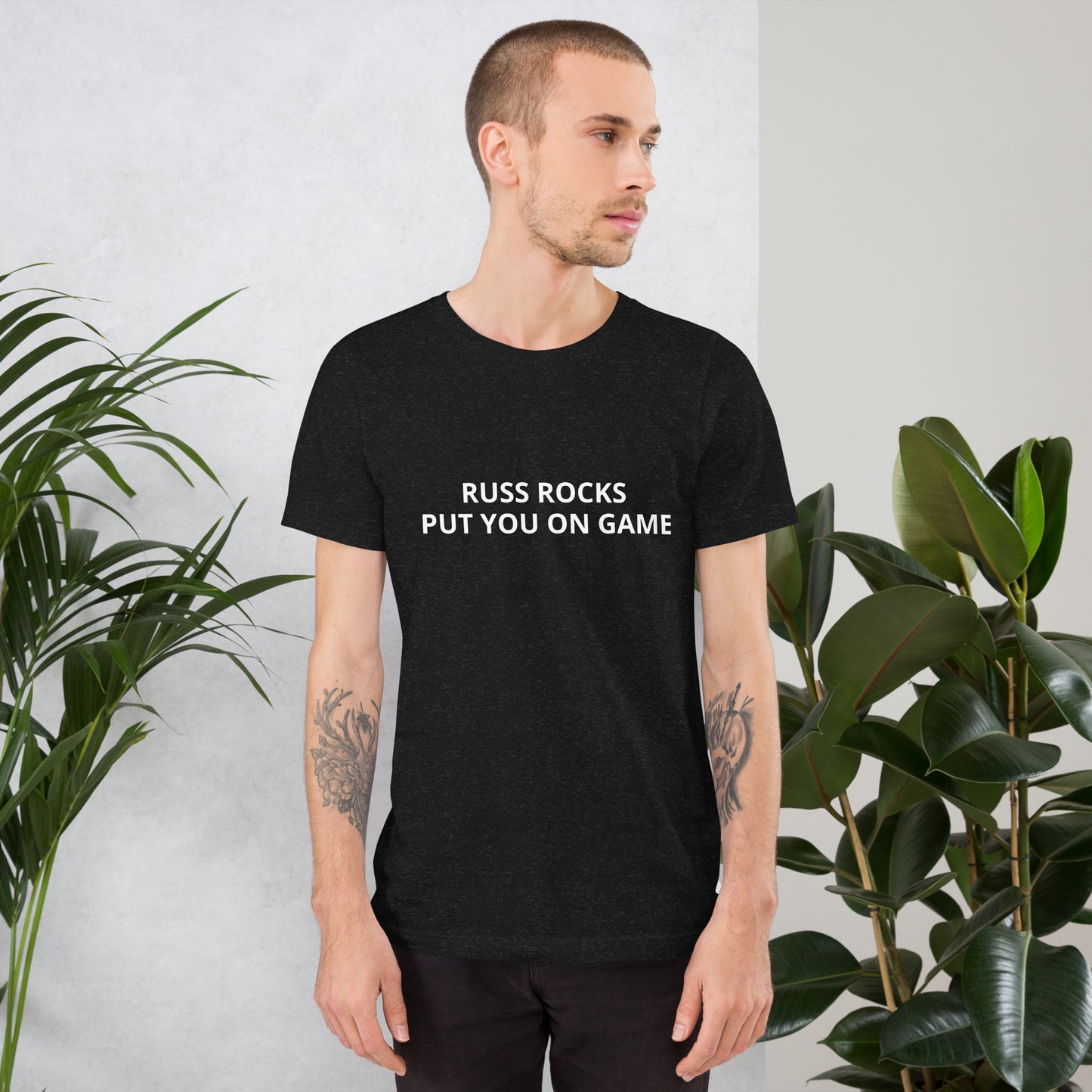 RUSS ROCKS "PUT YOU ON GAME" Unisex t-shirt