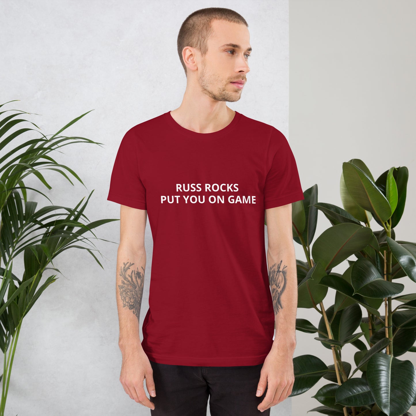 RUSS ROCKS "PUT YOU ON GAME" Unisex t-shirt