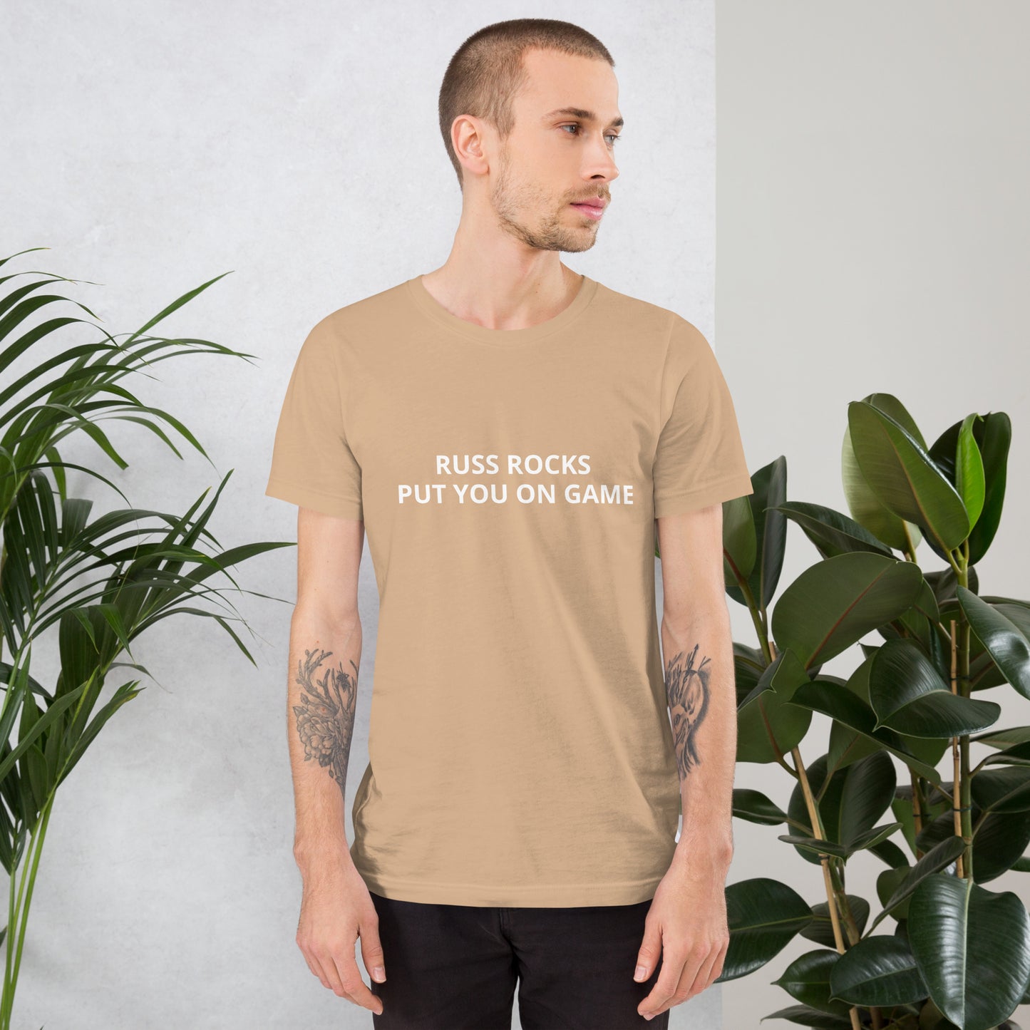 RUSS ROCKS "PUT YOU ON GAME" Unisex t-shirt